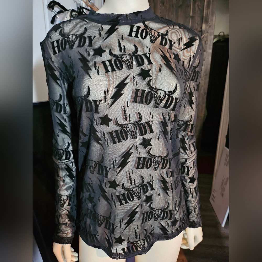 Black Sheer Graphic Long-Sleeve Top - Picture 3 of 3